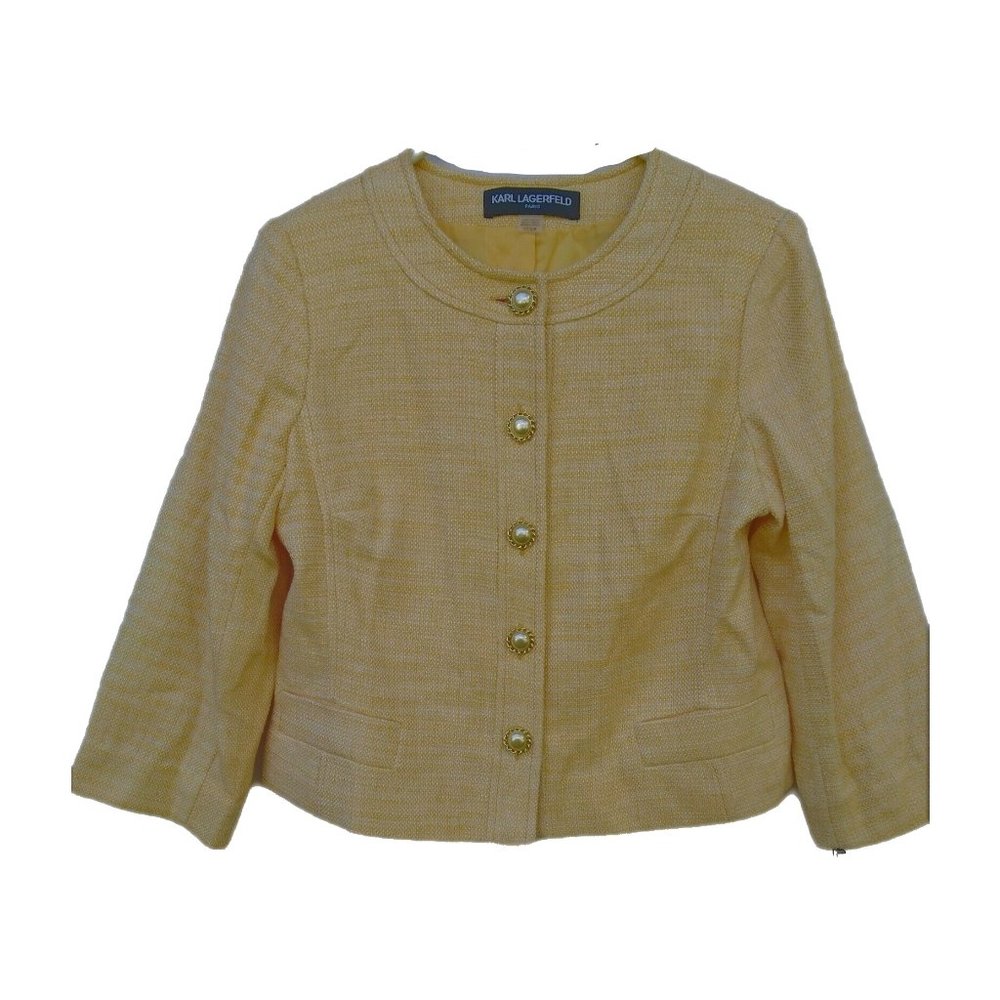 NEW Karl Lagerfeld Paris Women Blazer Embellished Button Yellow Size S